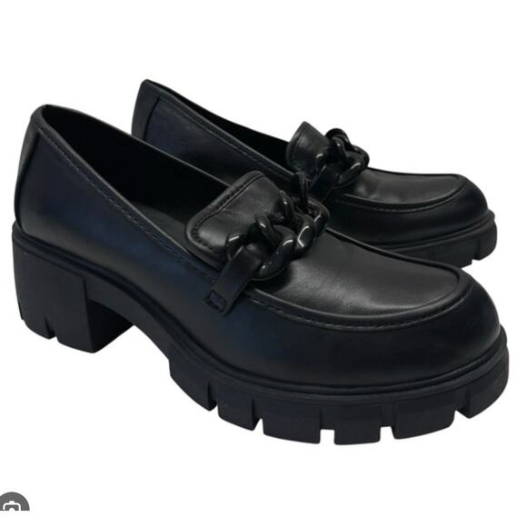 Steve Madden NYC Black Chunky Loafers Platform Lug Sole Chain Detail 6 - Picture 1 of 4